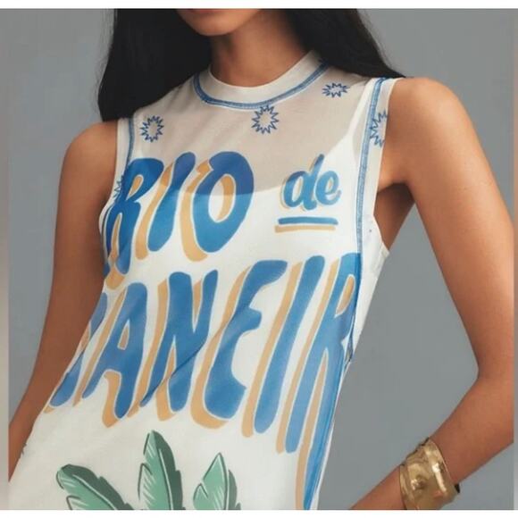 Farm Rio Womens Rio De Janeiro Graphic Mesh Midi Dress Multicolor Size XL NEW - Picture 3 of 9